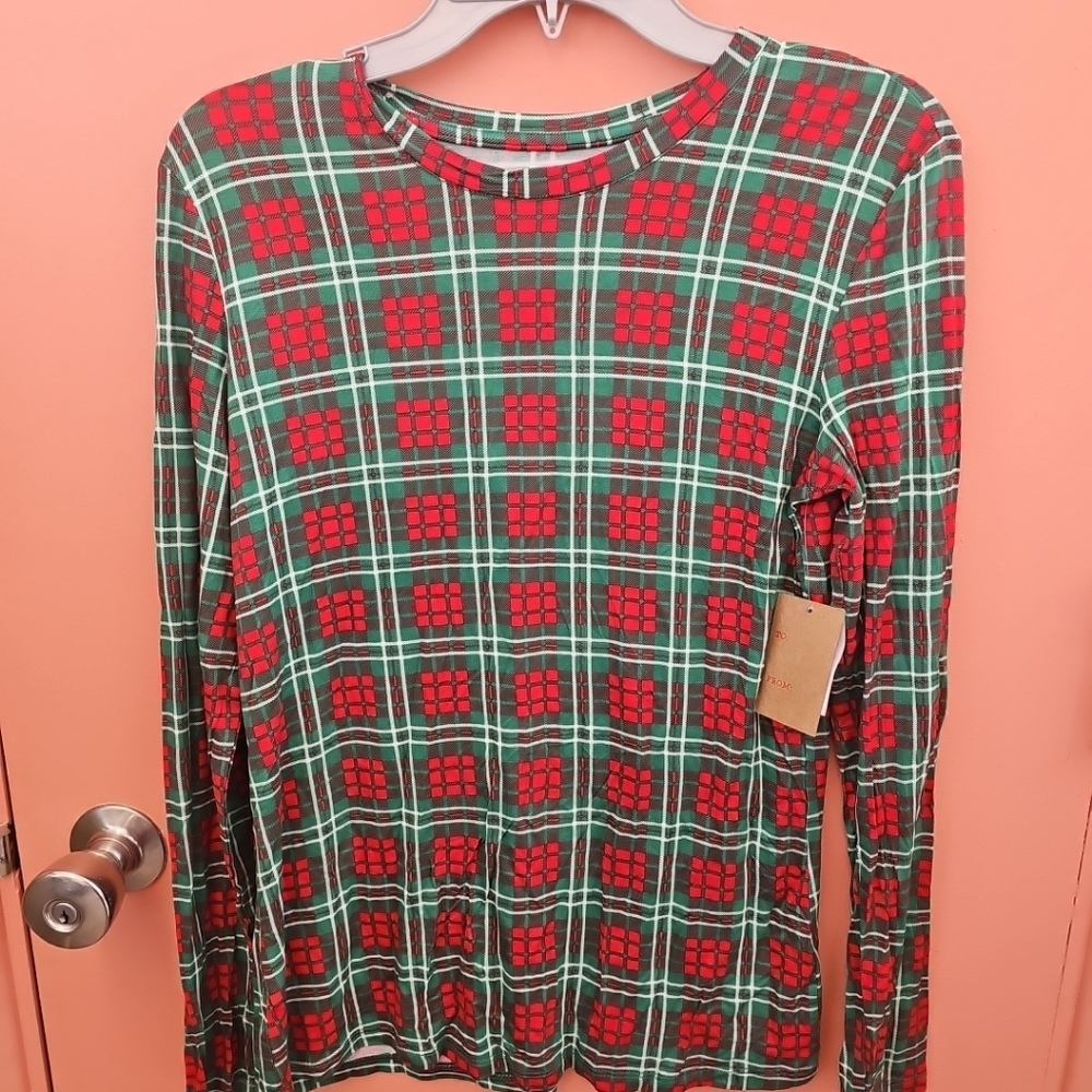NWT Jollidays Women's Size Small Christmas Red Green Plaid Long Sleeve Blouse
